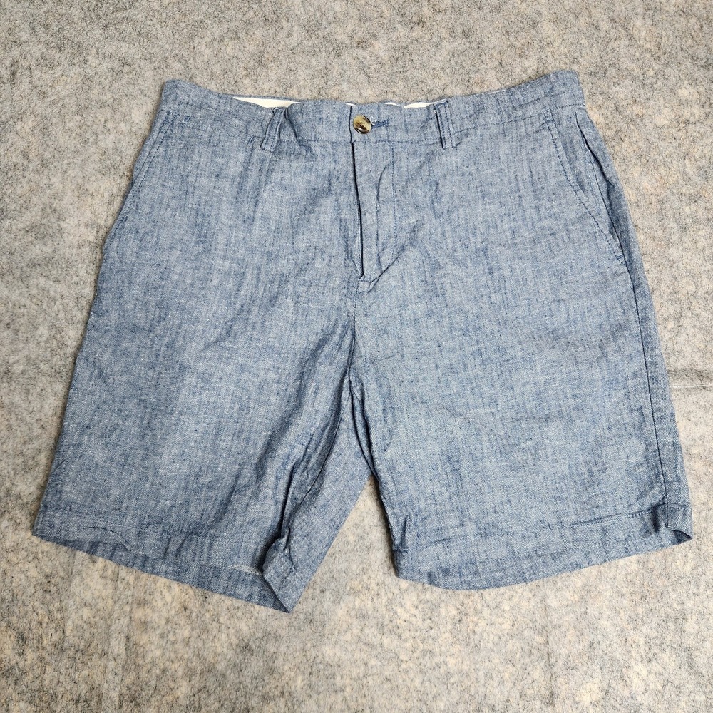 Old Navy Linen Blend Shorts Men 32 W 8 I Blue Herringbone Built In Flex Vacation